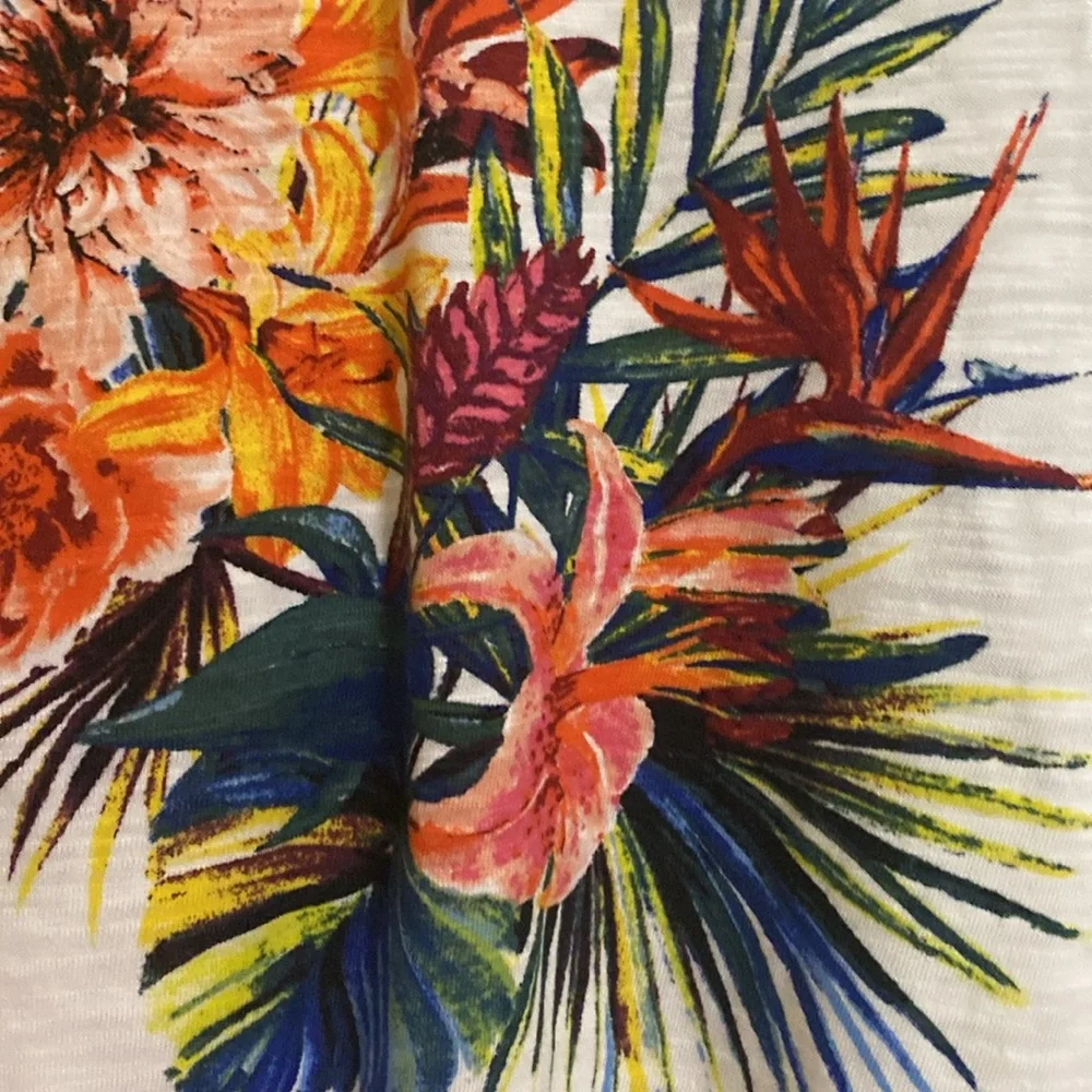 Chico’s Tropical Floral Striped  Multicolor size 2 60% cotton 40% viscose - Picture 3 of 8